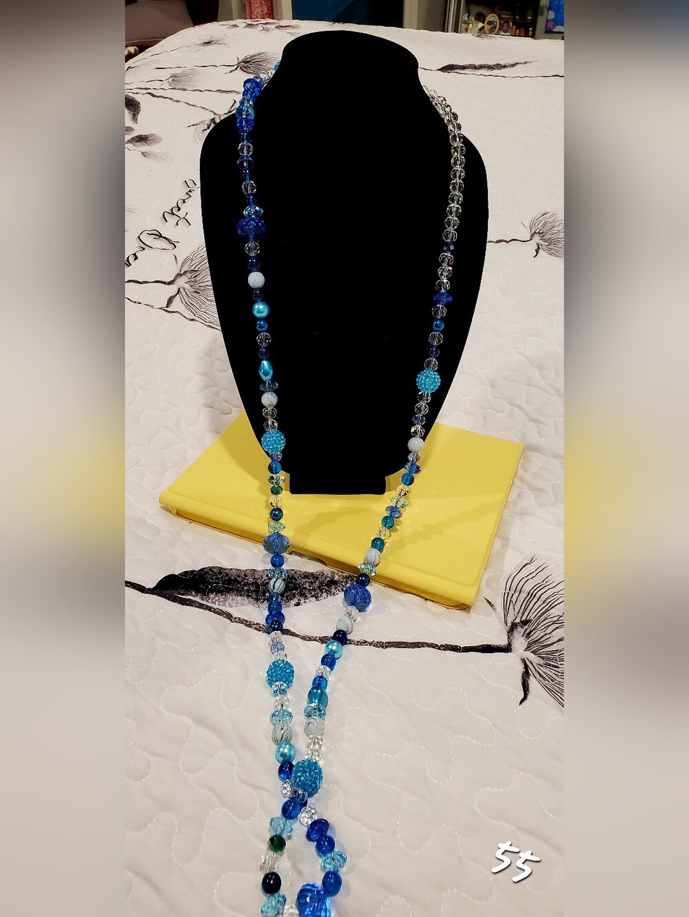 Women Hand Crafted Blue Beaded Long Necklace